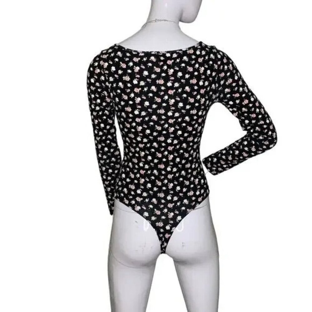 PINK Victoria's Secret Black Floral Bodysuit - Picture 6 of 8